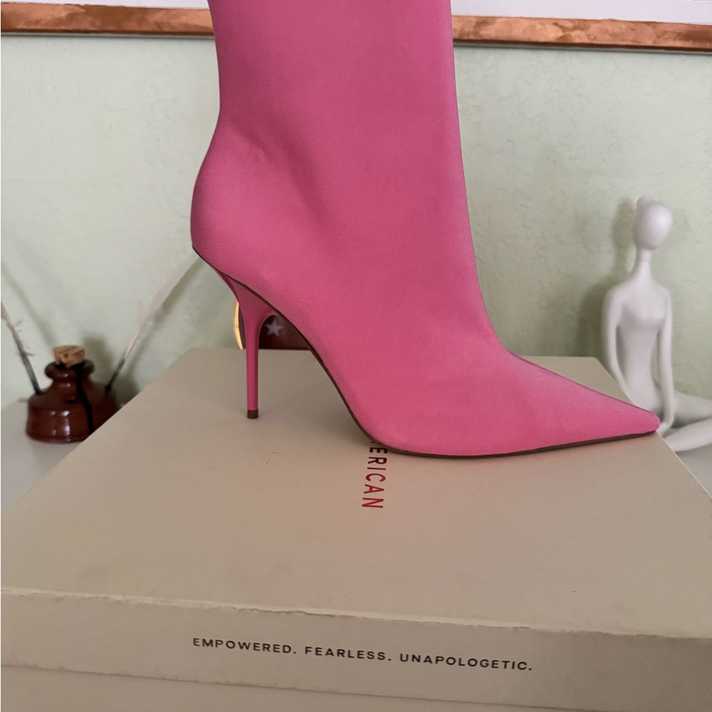 Good American Pink Stiletto Heel Boots